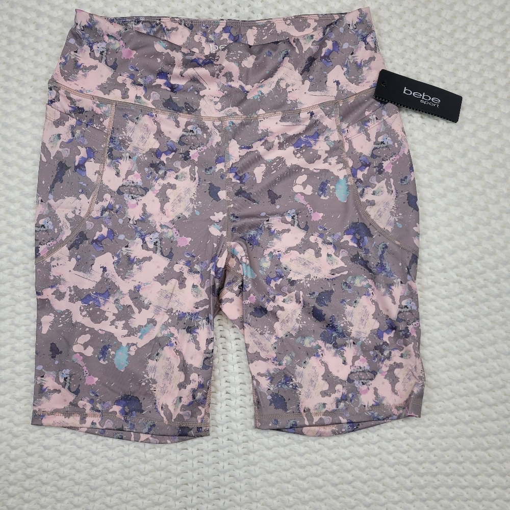 Bebe Sport Women's Bike Shorts With Pockets Poly Spandex Abstract Pattern Sz 1X